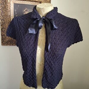 Y2K Vintage Bebe Babydoll Knit Cardigan Top Bow Black Medium WhimsyGoth Cottage